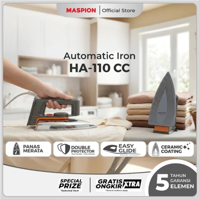 Untuk hasil setrikaan licin dengan cepat, utamakan setrika Maspion HA-110