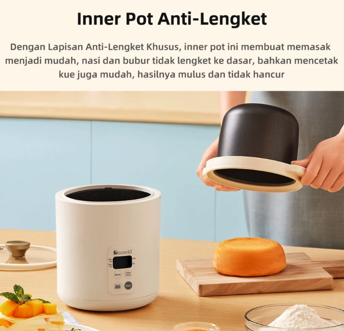 Rice cooker mini dengan inner pot stainless steel sudah cukup bagus; Meski begitu, inner pot dengan lapisan PTFE atau teflon bisa dipilih supaya nasi tidak lengket serta mudah dibersihkan
