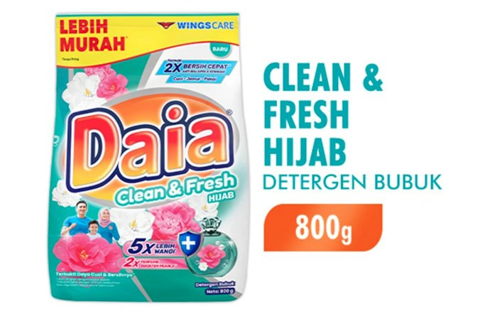 Untuk pakaian hijab, ada juga Daia Detergen Bubuk Clean & Fresh Hijab