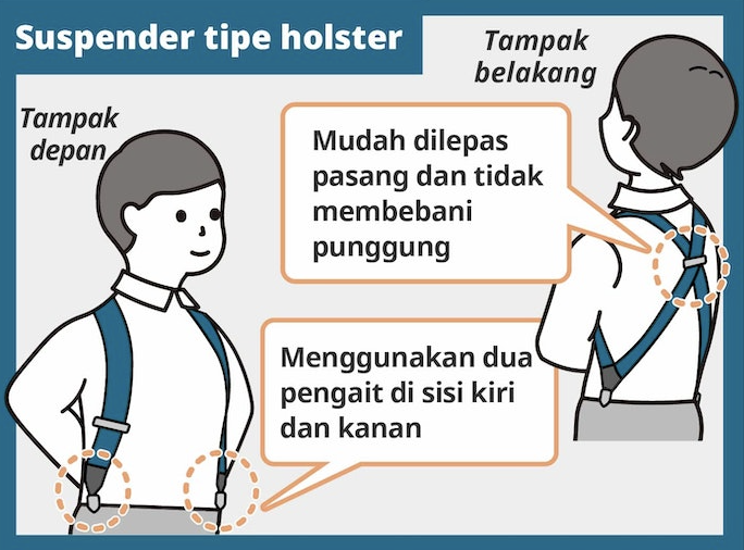 Untuk membuat beban di punggung terasa lebih ringan, gunakan suspender holster