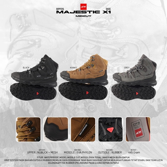 Untuk pendaki pemula dengan trek ringan hingga sedang, pilih sepatu gunung low-cut atau mid-cut dengan bobot di bawah 500 gram per sepatu