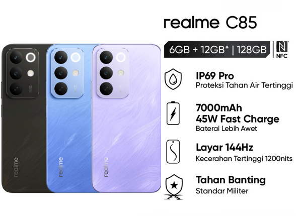 Kalau budget Anda 2 jutaan, pertimbangkan realme C85 4G yang kukuh dan tangguh