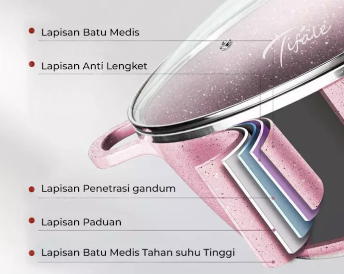 Pertimbangkan panci granit dengan konstruksi 3 layer atau lebih