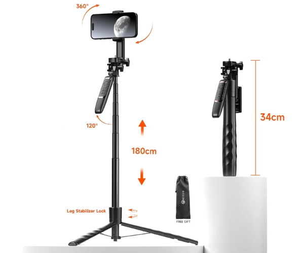 Perhatikan panjang tongsis HP; Minimal 160 cm untuk tripod atau vlogging dan 80 cm untuk selfie