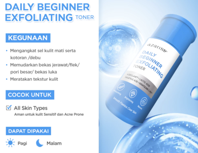 Untuk perawatan mingguan, gunakan Daily Beginner Exfoliating Toner