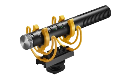 Periksa kelengkapan fitur mic shotgun: Low-cut filter, output control, pad switch, gain boost