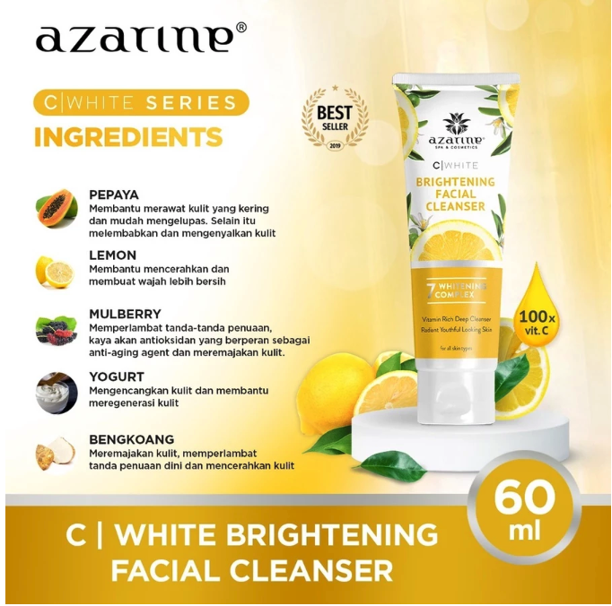 Azarine C White Brightening Facial Cleanser: Bisa dipilih jika kulit kusam dan tidak ada masalah sensitivitas