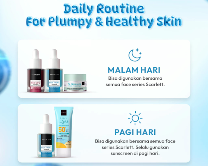 Untuk kulit kering dan kusam, Anda bisa mengombinasikan produk dari varian Brightly dan Hydra