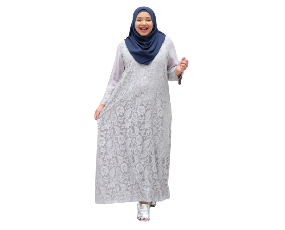 Gamis full brokat atau dominan brokat dengan motif yang simpel atau kecil-kecil