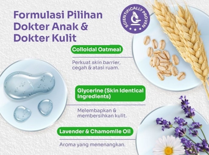 Untuk melembapkan: Cek bahan pelembap seperti ceramide, colloidal oat, dan plant oil