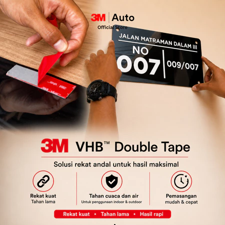 Untuk eksterior atau aksesori mobil, prioritaskan tape acrylic foam dengan klaim tahan outdoor