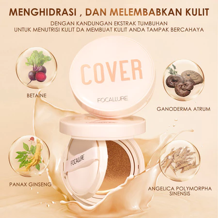 Untuk kulit yang cenderung kering, pilih cushion Focallure yang mengandung plant oil, allantoin, atau betaine