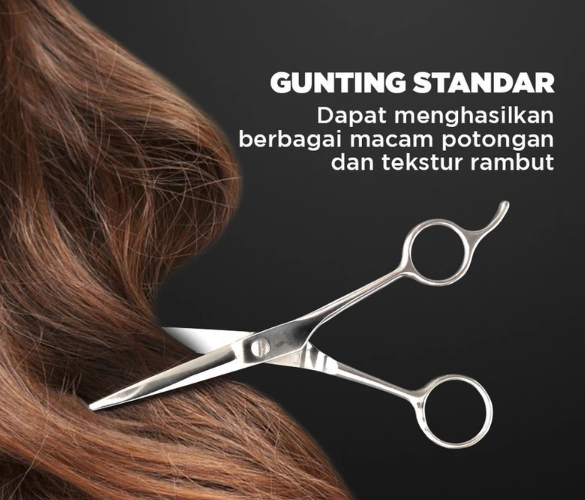 Gunting potong (kedua mata pisaunya lurus): Untuk potongan dasar dan detail