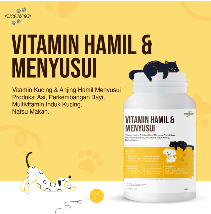 Jika kucing hamil atau menyusui: Prioritaskan vitamin dengan kandungan kalsium, fosfor, dan vitamin D