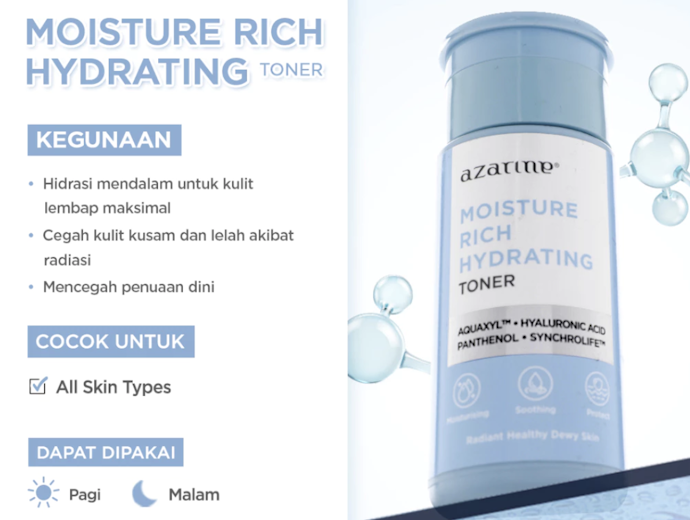 Untuk kulit kering, silakan pilih Moisture Rich Hydrating Toner