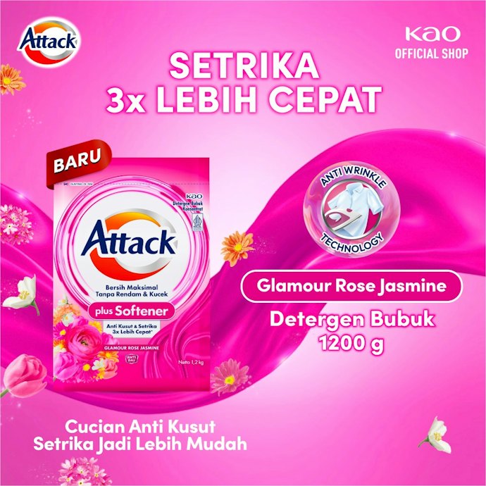 Untuk pakaian lebih lembut, minim kusut, dan wangi, utamakan seri Attack Plus Softener atau Attack Jaz1+Softener
