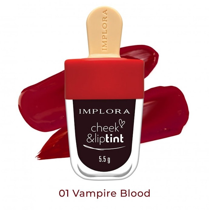Lip tint Implora dengan warna basic burgundy atau cokelat, cocok untuk kulit yang cenderung gelap