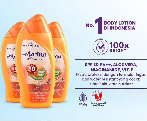 Untuk melindungi kulit dari sinar matahari, utamakan seri hand body Marina Extra SPF
