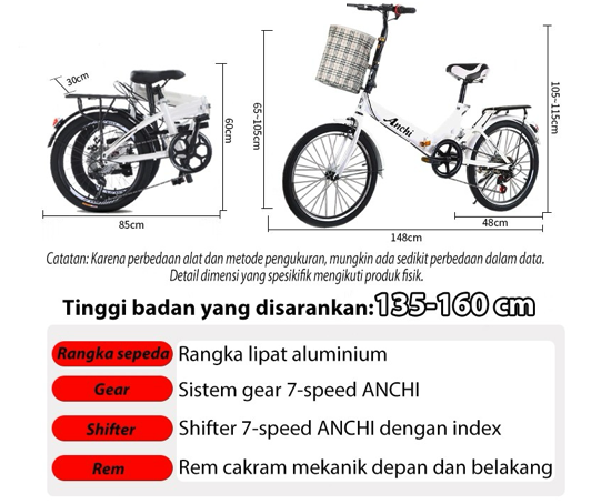 Ukuran frame: Sesuaikan dengan tinggi badan agar nyaman dan aman