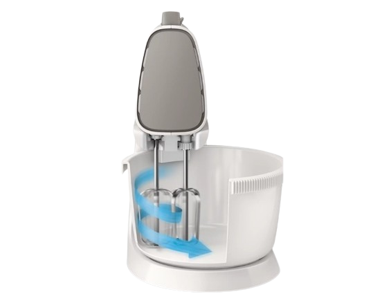 Fitur splash guard dan auto rotation bowl untuk memudahkan proses mixing