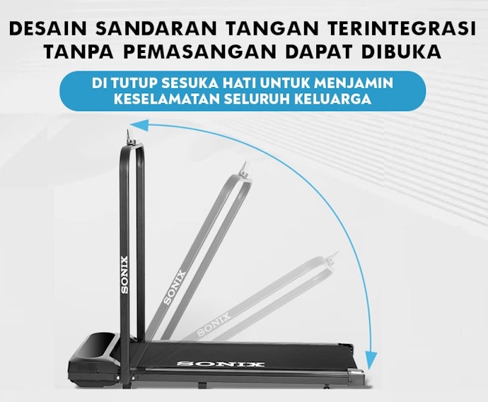 Untuk pemula, lansia, atau individu dengan gangguan keseimbangan, utamakan walking pad yang dilengkapi pegangan