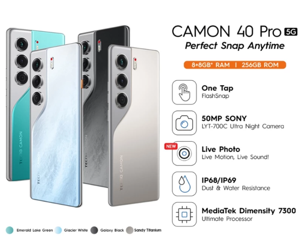TECNO CAMON 40 Pro 5G: Sensor besar yang tajam meski minim cahaya