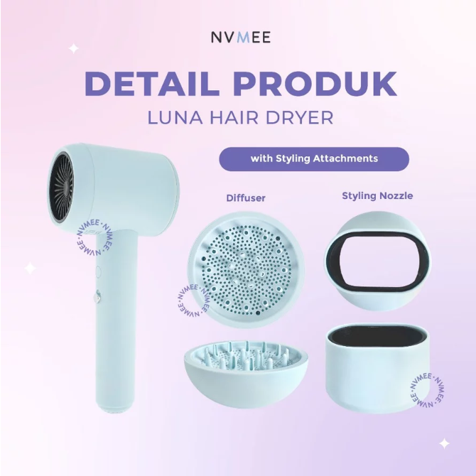 Nozzle: Aksesori hair dryer yang memfokuskan aliran udara agar rambut lebih cepat kering dan rapi