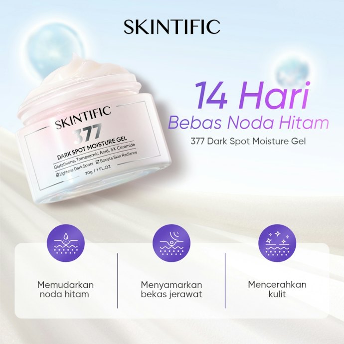 Jika ingin membantu menyamarkan tampilan noda hitam, pertimbangkan SKINTIFIC 377 Dark Spot Moisturizer Gel (Pink) atau Vitamin C Brightening Boost Moisturizer (Kuning)