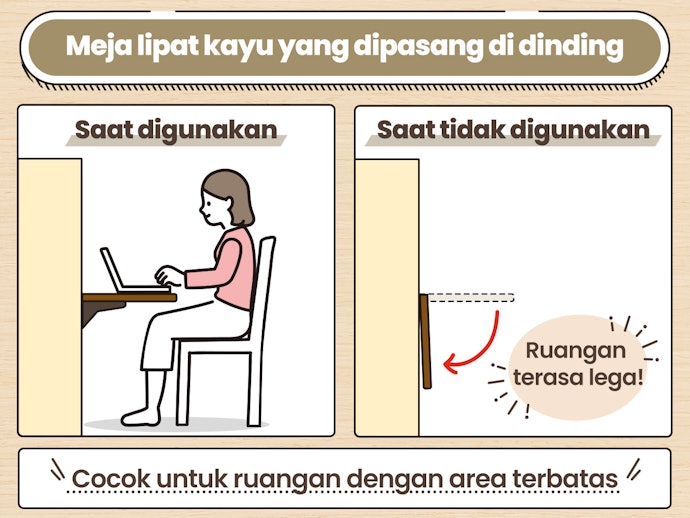 Meja lipat kayu dinding, optimalkan area tembok