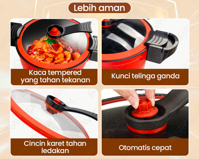 Extra lock: Memastikan penutup terkunci rapat selama proses memasak