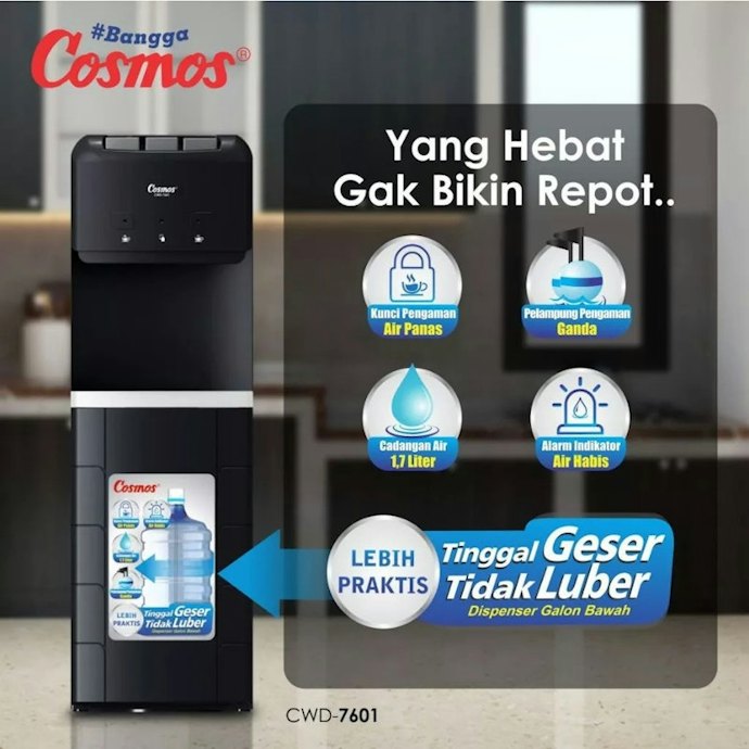 Galon bawah: Pemasangan galon praktis karena tinggal dorong