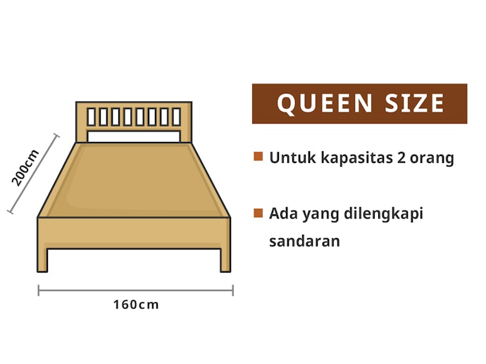 Queen: Size 160 x 200, bisa untuk tidur dua orang