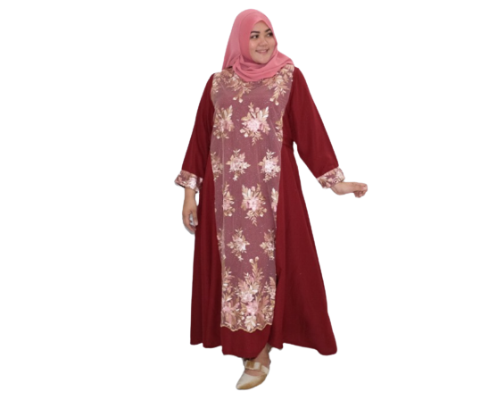 Untuk tubuh tinggi besar: Gamis brokat lurus tanpa potongan di pinggang