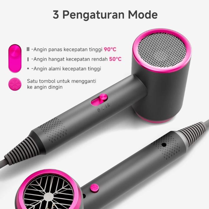 Simplus: Dengan mode angin hangat 50°C, angin panas 90°C, serta tombol khusus untuk beralih ke angin dingin