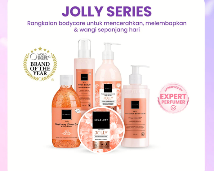 Untuk mencerahkan kulit tubuh, Anda bisa memilih varian JOLLY, CHARMING, atau HAPPY series