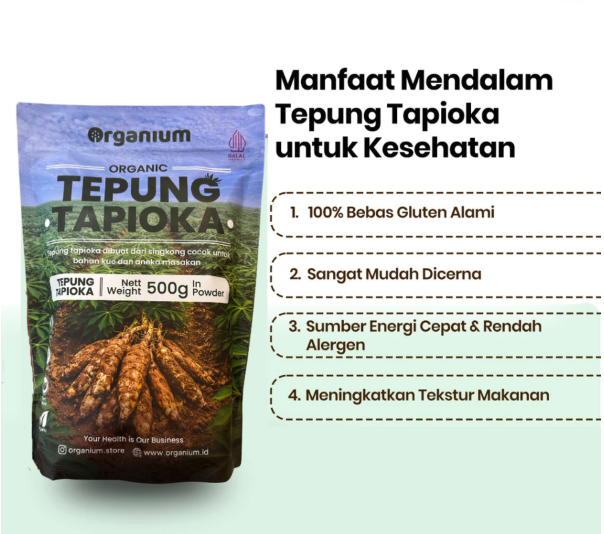 Tepung tapioka: Sangat kenyal dan memiliki tampilan agak transparan