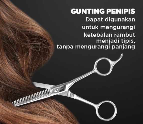 Gunting sasak (salah satu mata pisaunya bergerigi): Untuk menipiskan rambut