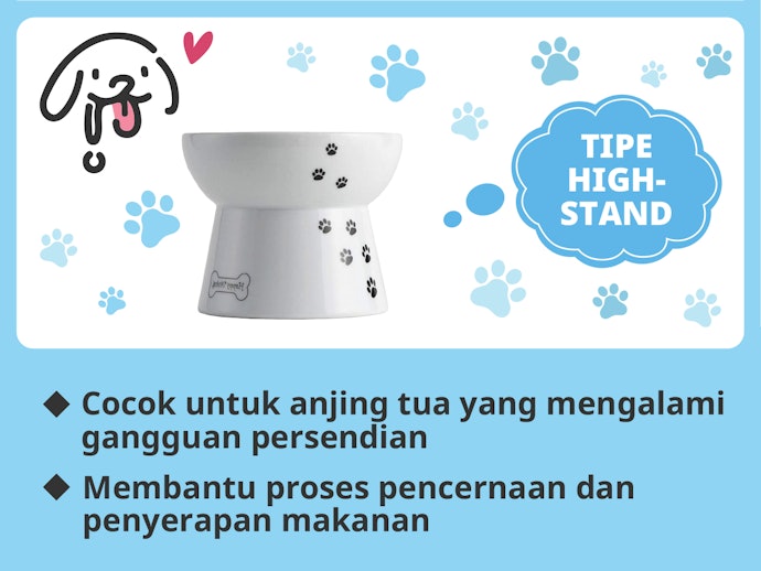 Tempat makan berukuran tinggi, untuk anjing tua yang sulit menekuk lehernya