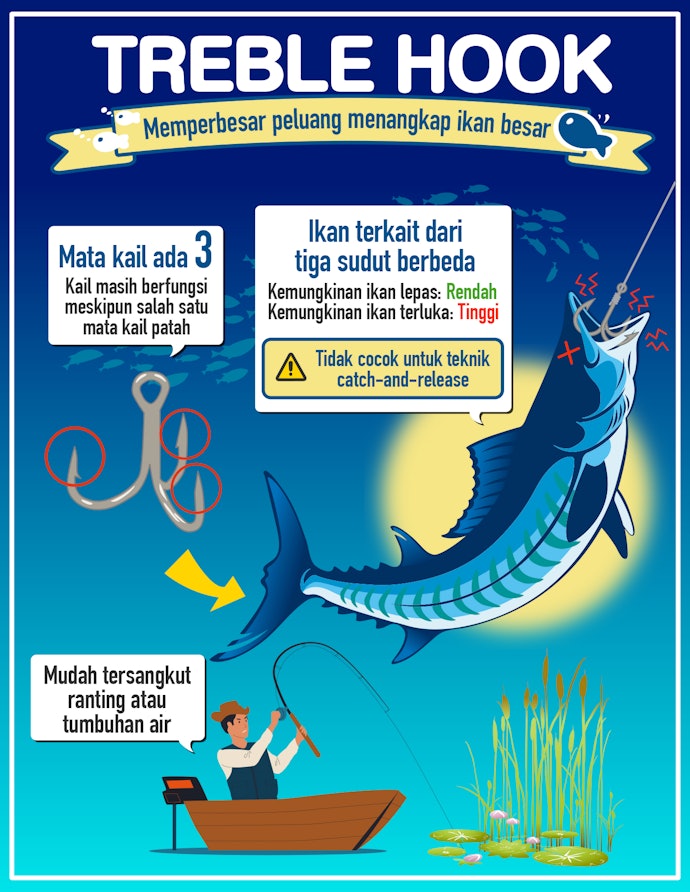Treble hooks, efektif menangkap ikan dari berbagai sudut