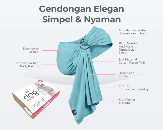 Ring sling, dilengkapi dua ring yang membantu memperkuat gendongan
