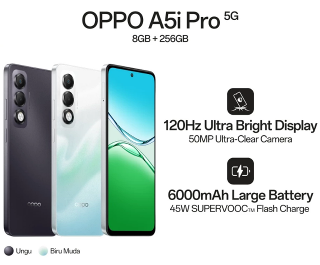 OPPO A5i Pro: Tahan banting dan air dengan konstruksi militer dan rating IP65