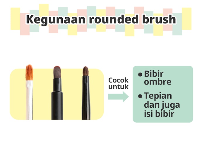 Round atau tapered (oval), multifungsi untuk shading bibir dan memberi gradasi warna
