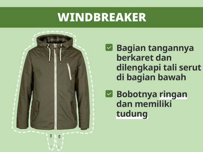 Windbreaker: Efektif melindungi tubuh dari angin dan hujan ringan