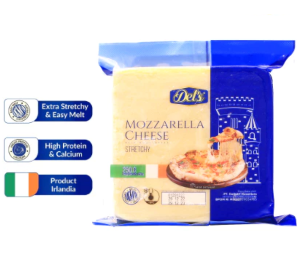 Del's: Keju mozarella import dengan varian stretchy dan extra stretchy