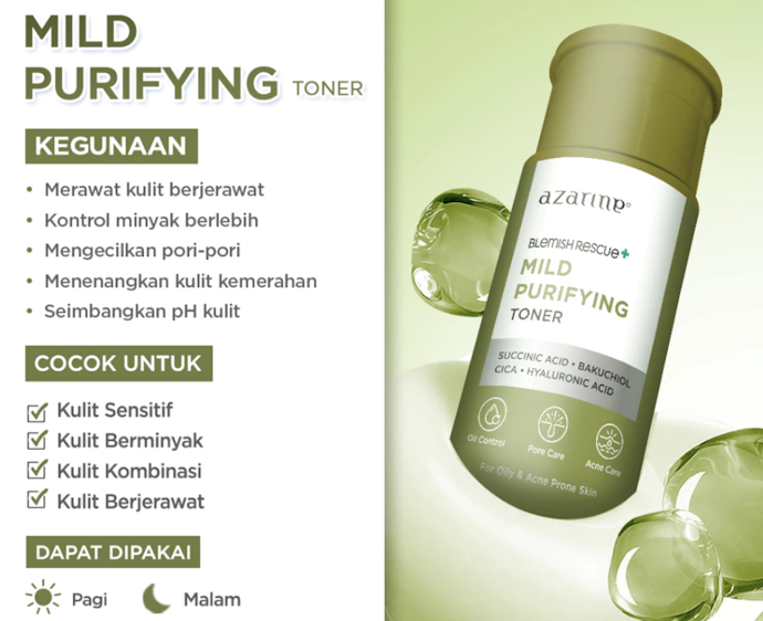 Jika kulit Anda berminyak dan berjerawat, utamakan Mild Purifying Toner