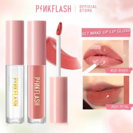Lip gloss Pinkflash dengan warna bening atau nude: Bisa untuk semua warna kulit, cocok untuk pemula yang baru belajar makeup