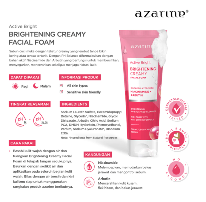 Azarine Active Bright - Brightening Creamy Facial Foam: Jika kulit kering atau sensitif