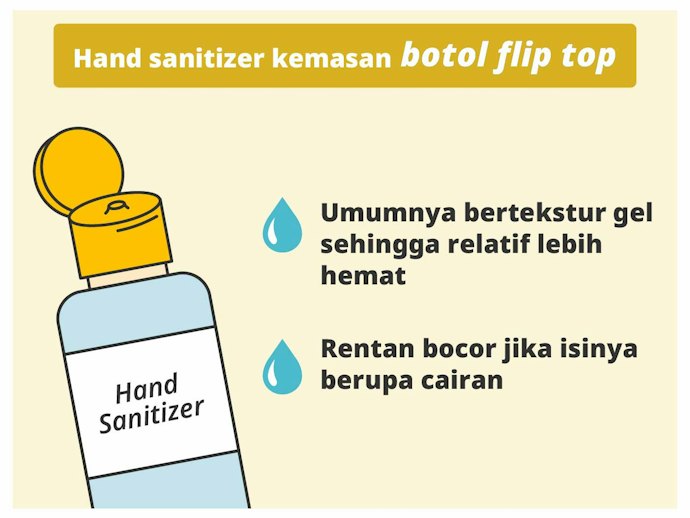 Botol flip top, umumnya bertekstur gel dan lebih hemat