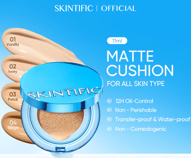 Skintific Perfect Stay Velvet Matte (Biru): Membantu mengontrol minyak sehingga kulit bebas kilap