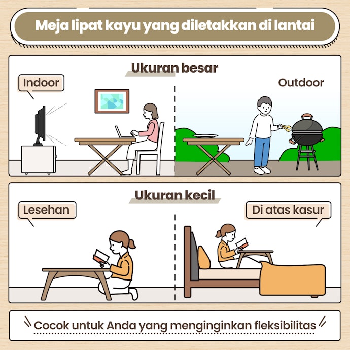 Meja lipat kayu lantai, mudah dipindah dan ditempatkan